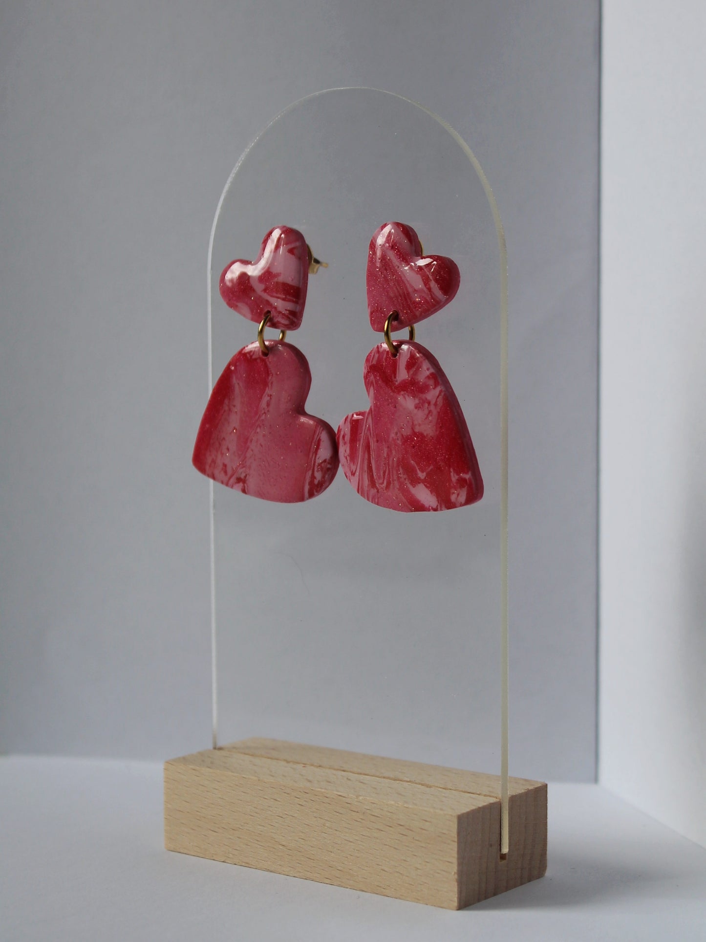 Boucles d'oreilles cœur rouge et rose plusdelles 