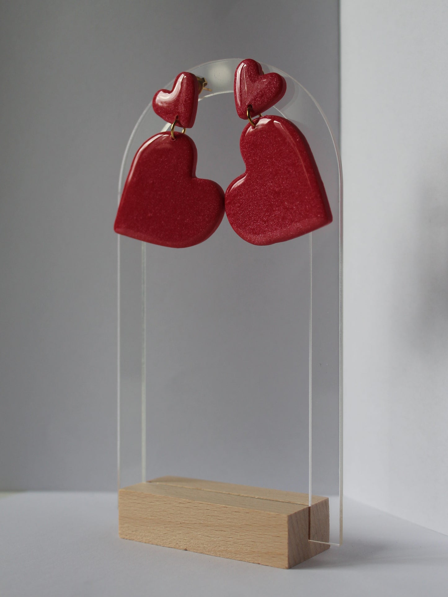 Boucles d'oreilles double cœur rouge plusdelles 
