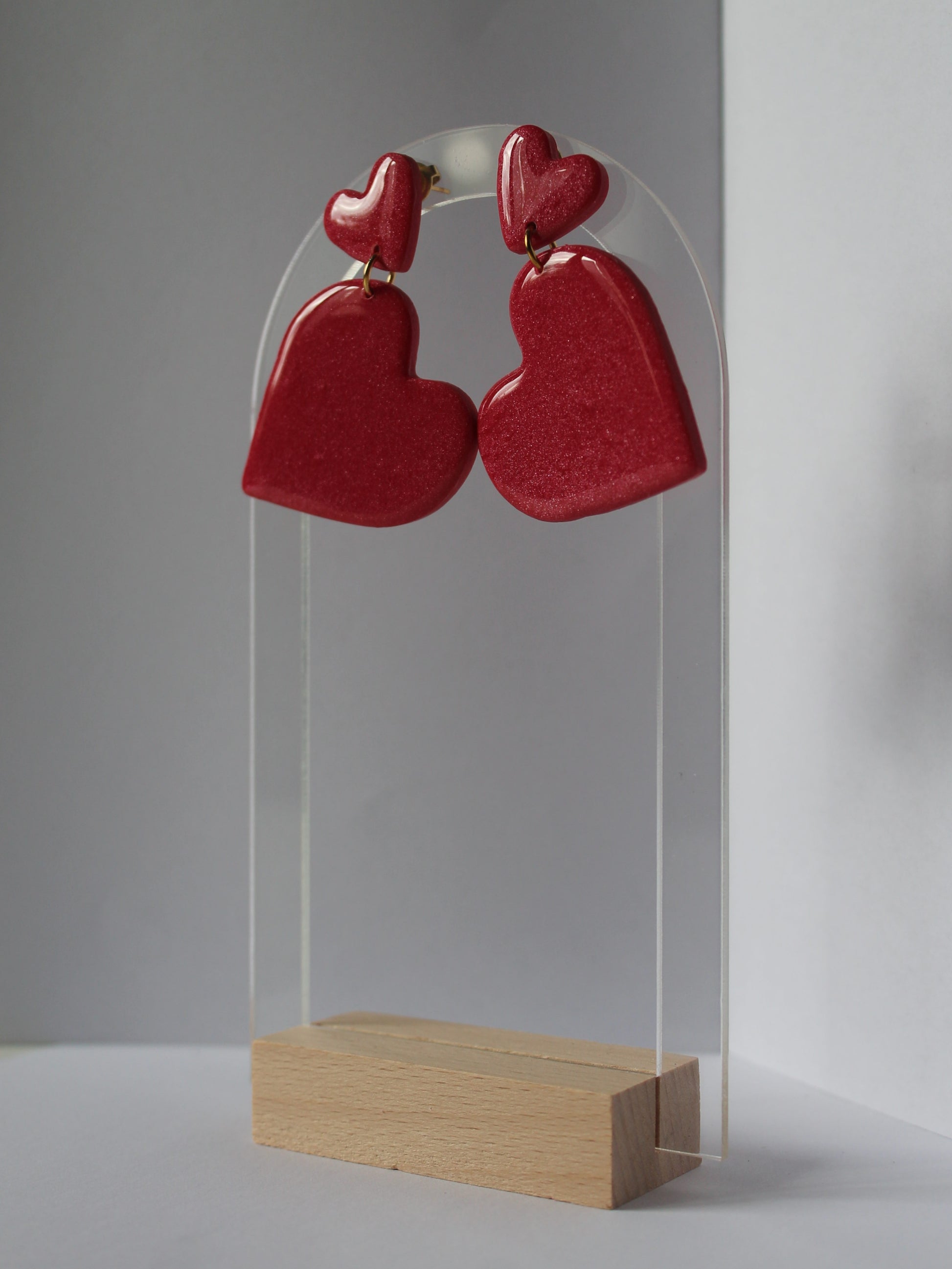 Boucles d'oreilles double cœur rouge plusdelles 