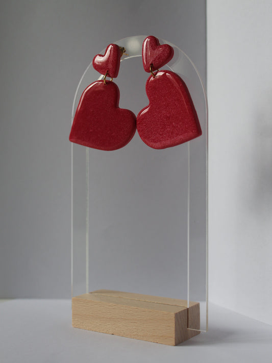 Boucles d'oreilles double cœur rouge plusdelles 