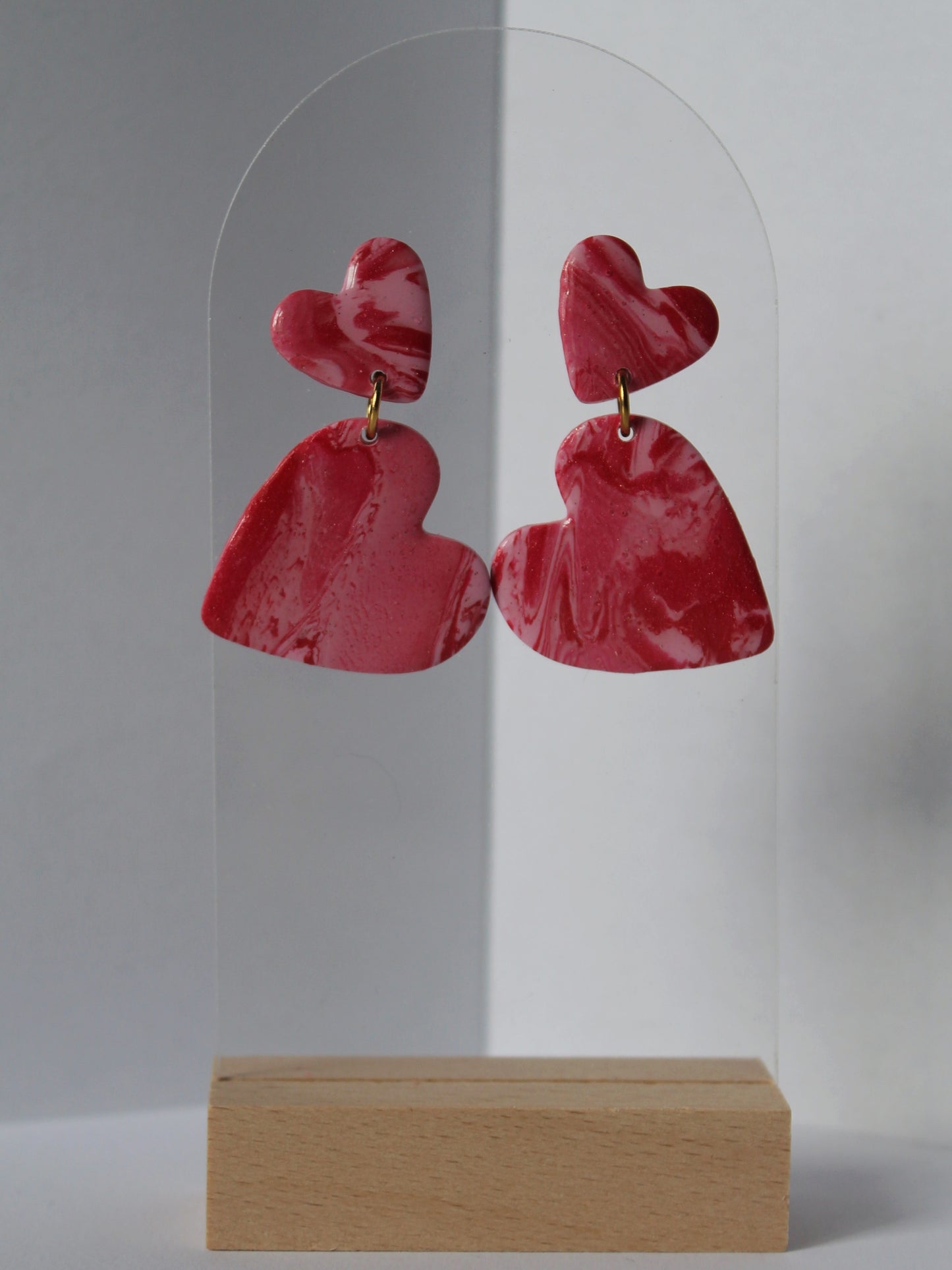 Boucles d'oreilles Double Cœur Rouge et Rose