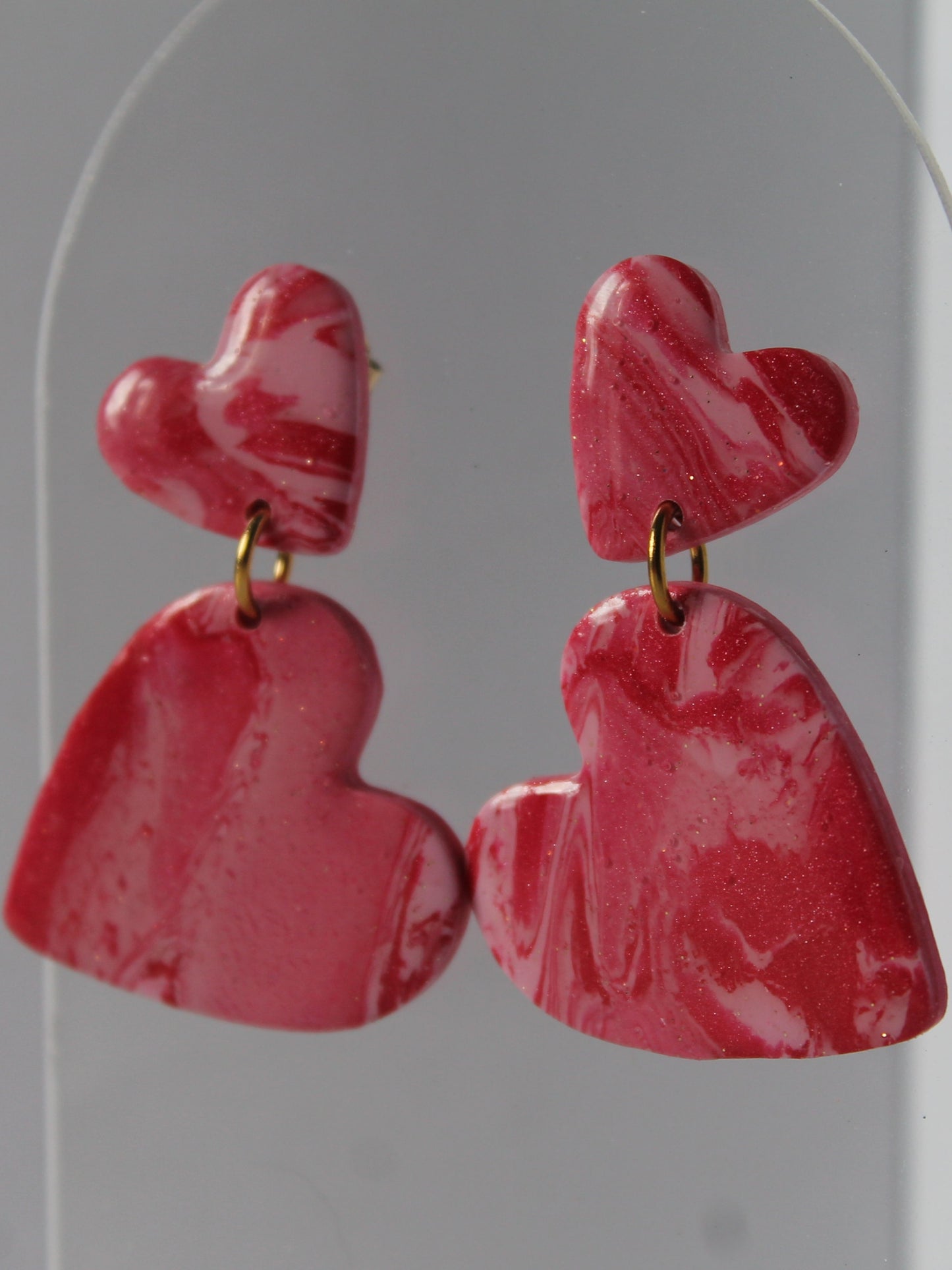 Boucles d'oreilles Double Cœur Rouge et Rose