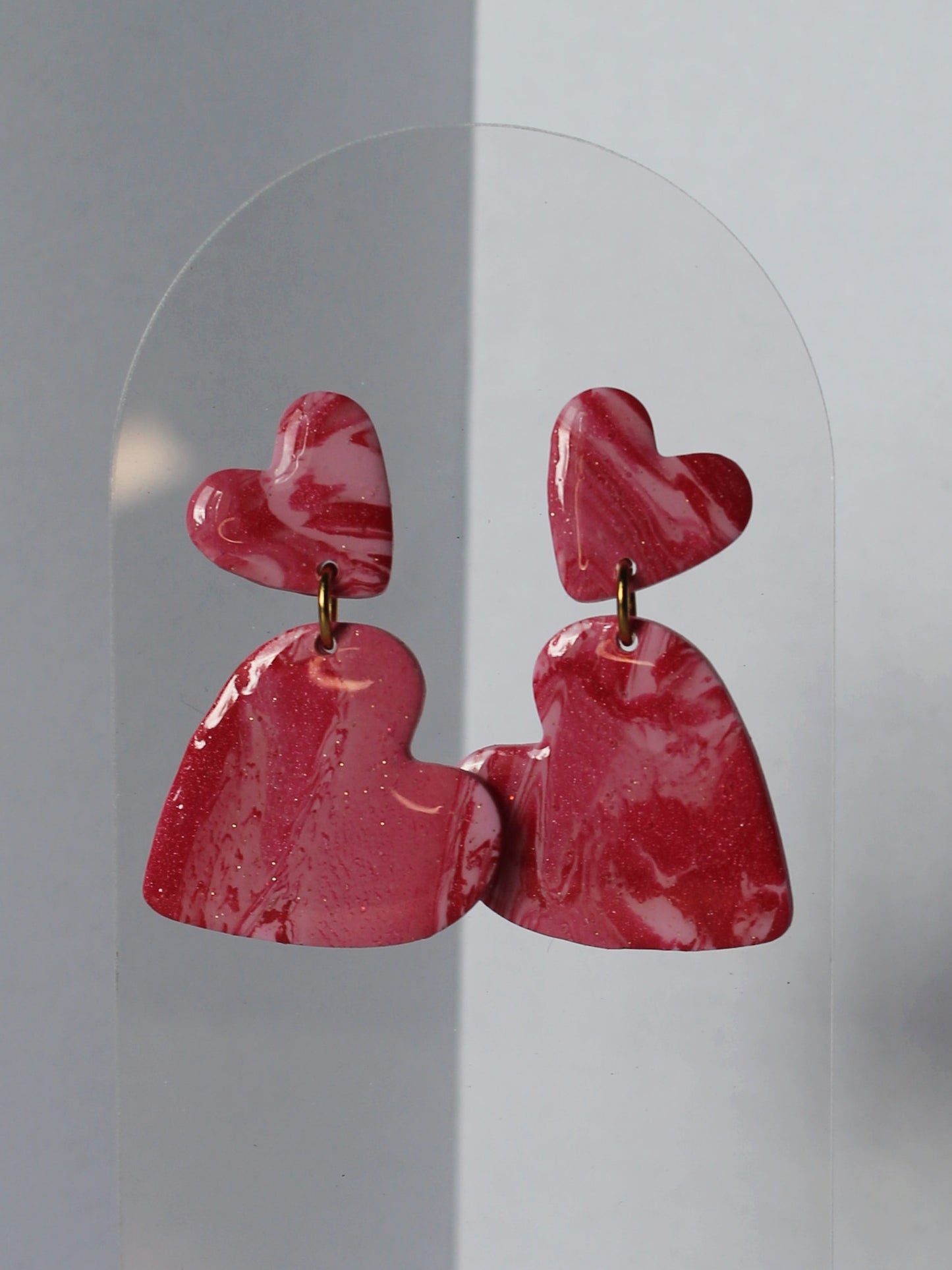 Boucles d'oreilles Double Cœur Rouge et Rose